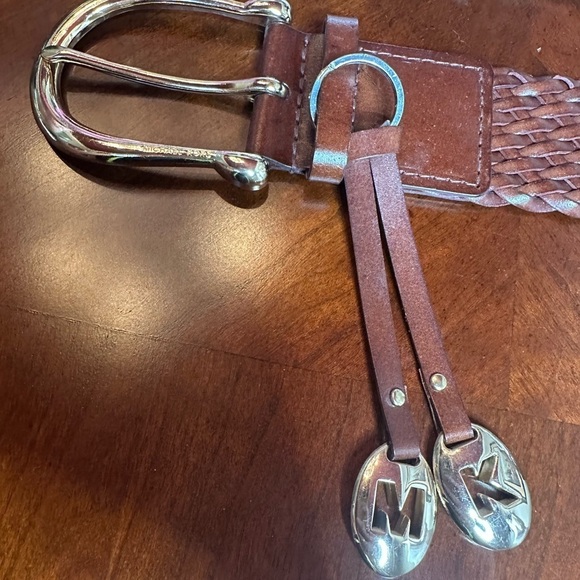 Michael Kors Brown Woven Belt with Gold Buckle